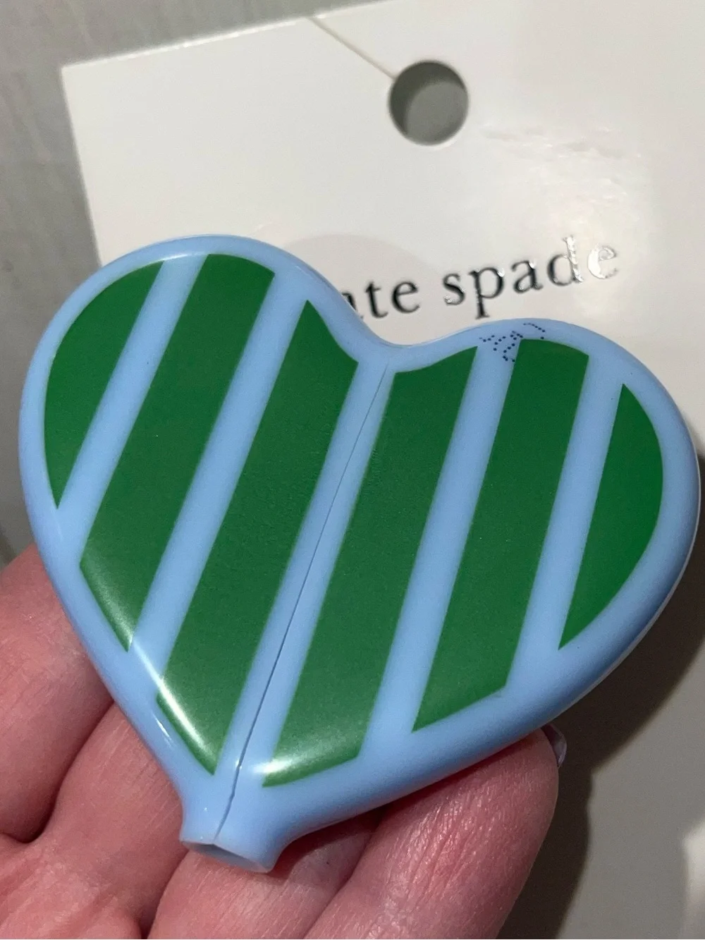 Silicone Heart Coin Pouch Keychain in Light Blue with Green Stripes NWT see pics